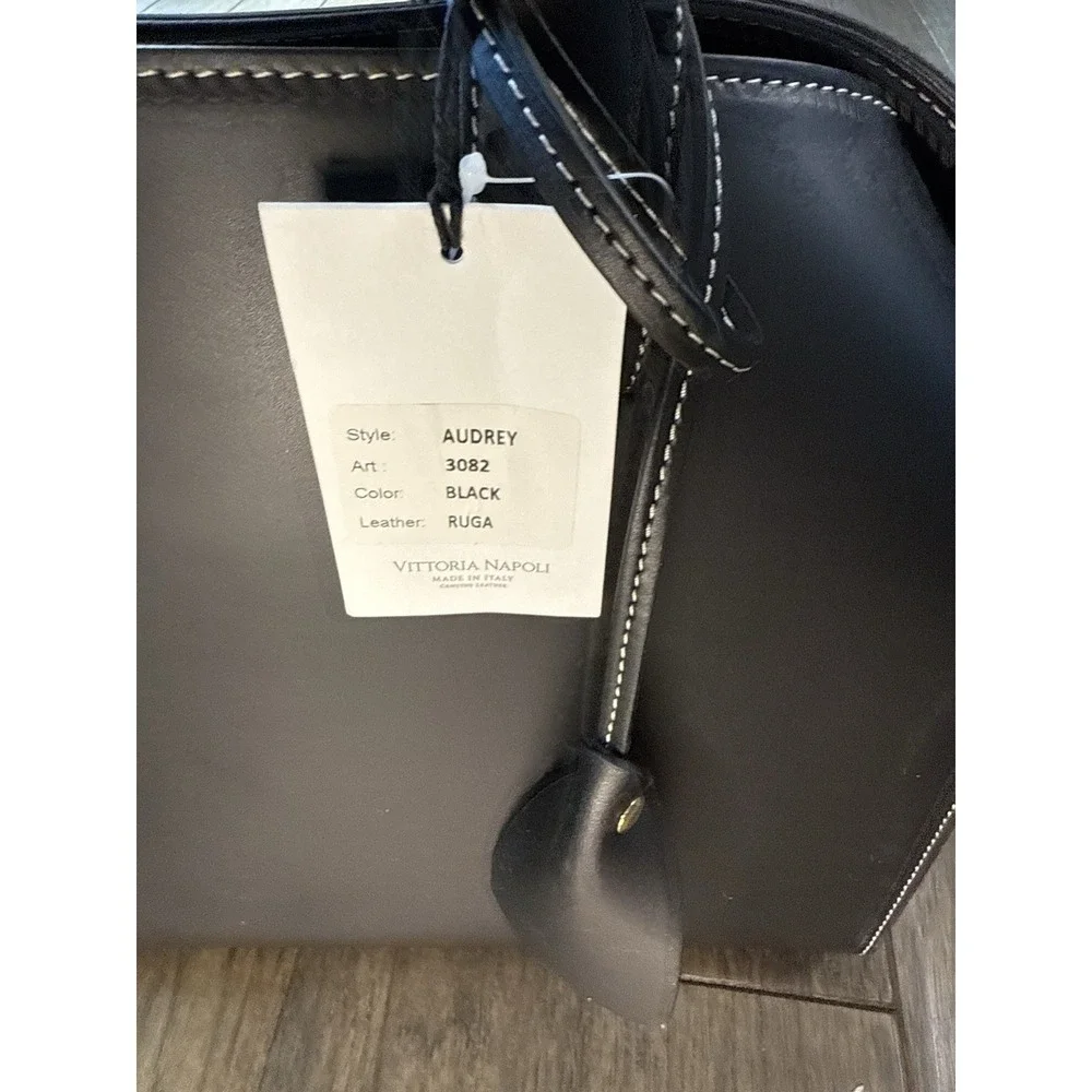 Vittoria Napoli Audrey Satchel Womens‎ OS Black Ruga Leather Made in Italy 3082